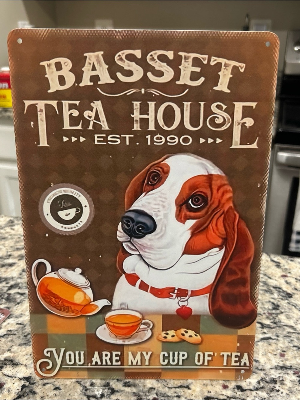 Tin Metal Signs Home Décor 8x12 Basset Hound Teahouse